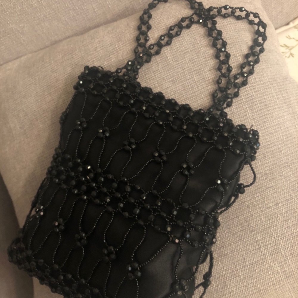 Black Beaded Mini Shoulder Bag